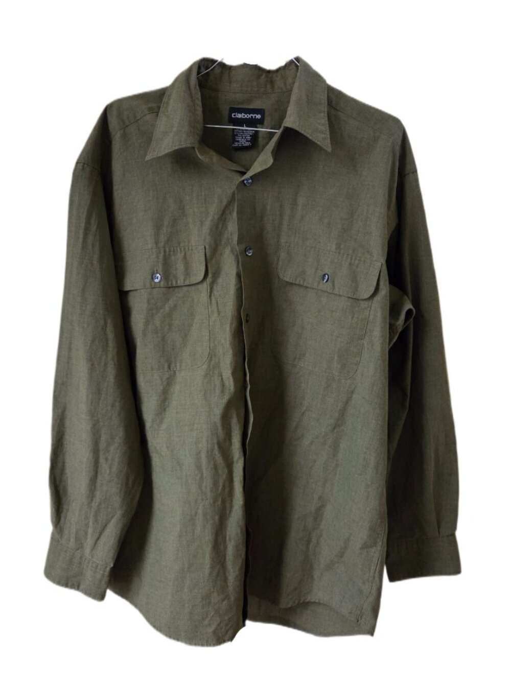 Claiborne Olive Green Men's Button Front Long Sleeve Shirt w/Two Button Pockets